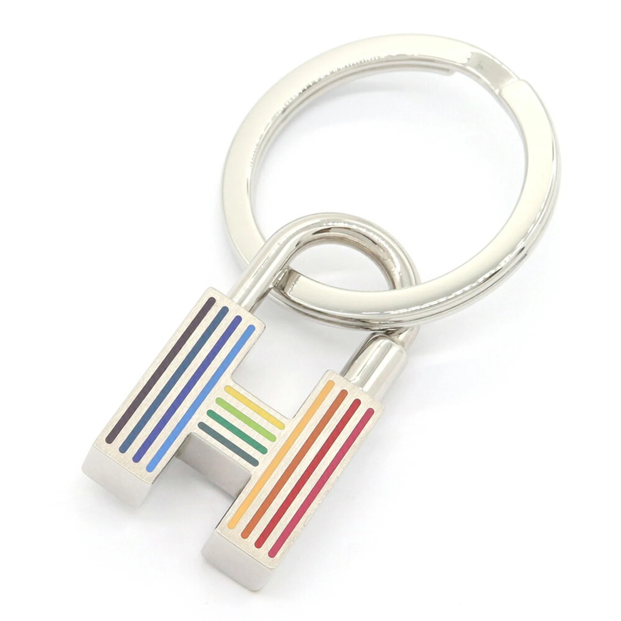 Hermes Keyring Quiz Rainbow H077309 Silver Multicolor Metal Kadena Keychain H...